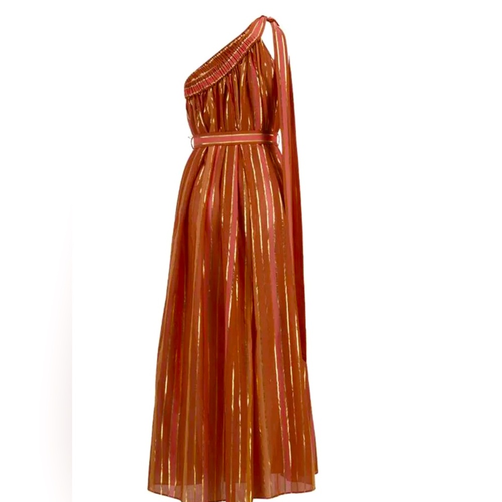 NEW ZIMMERMANN‎ junie asymmetric midi dress in caramel multi size 1 US6
